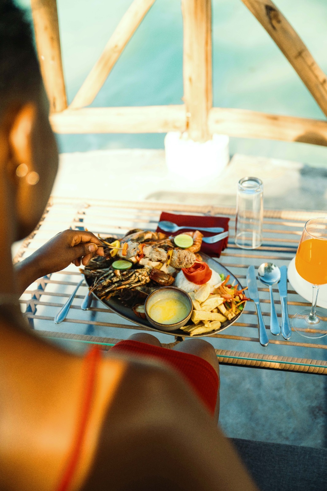 Seafood platter served with the ocean in view